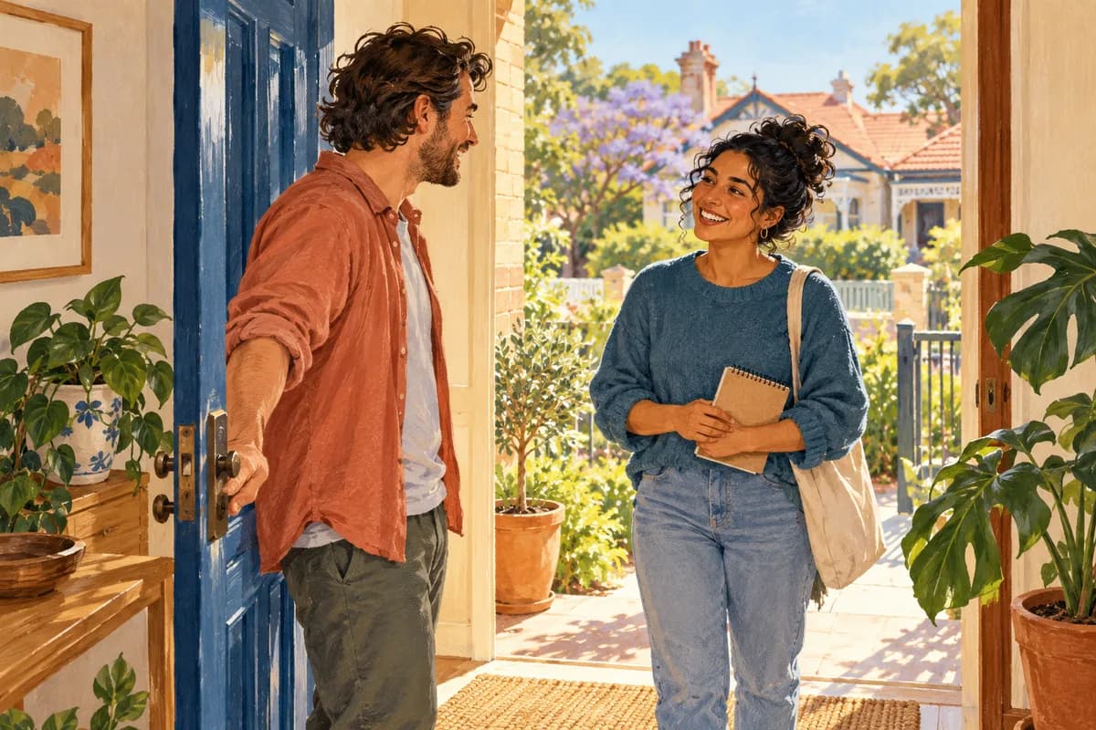 Illustration of a person welcoming a support worker at their front door